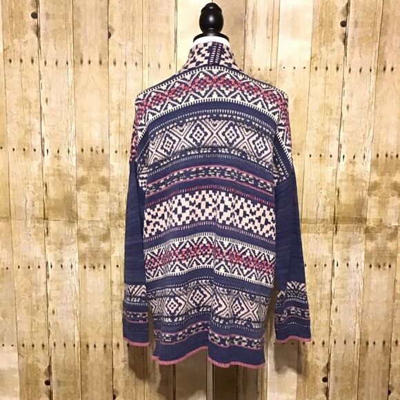 Chaps Open Long Blue Cardigan Southwest Print Sz L - Picture 4 of 6